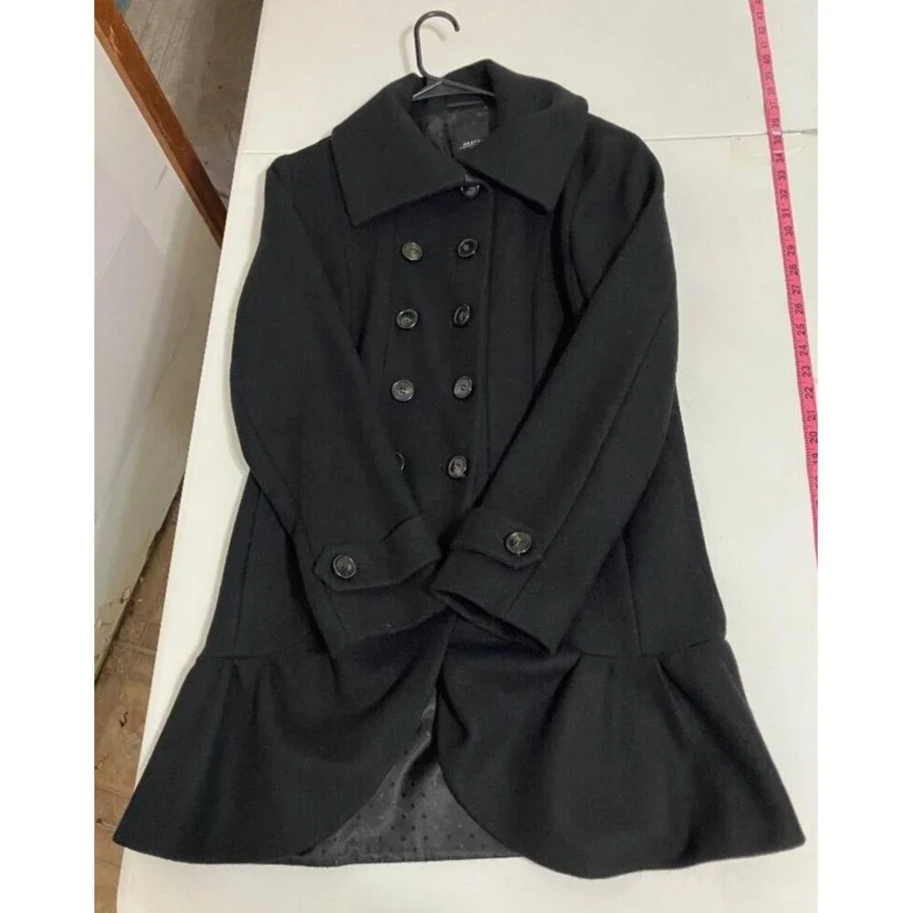 Max Mara Weekend Black Virgin Wool Coat Women's 10 Double Breast Peacoat Ukraine - Picture 8 of 14